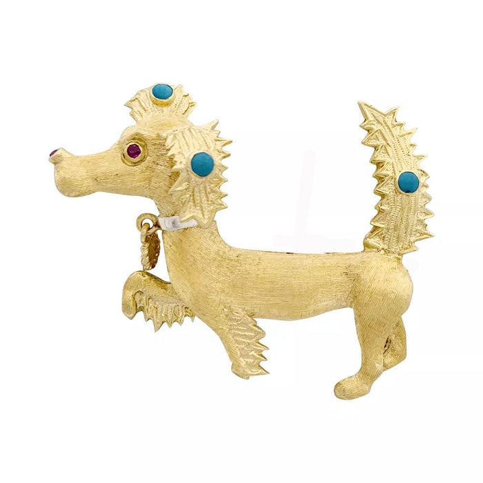 Broche Broche vintage "Chien" deux ors, rubis, turquoise. 58 Facettes 33714