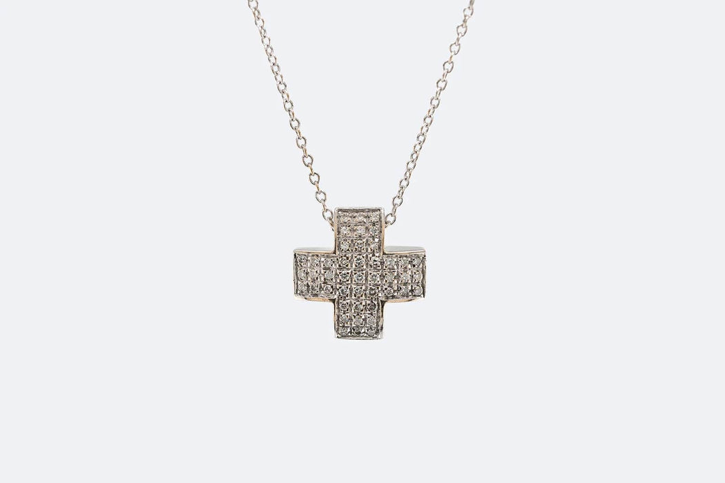 Collier Collier crucifix en or blanc pavé diamants 58 Facettes COL28