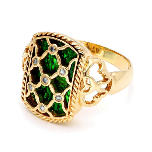 Bague 61 Bague treillis en or jaune, diamants et émail 58 Facettes E9D02CAC82424A9E93FB62EBBFAA7096