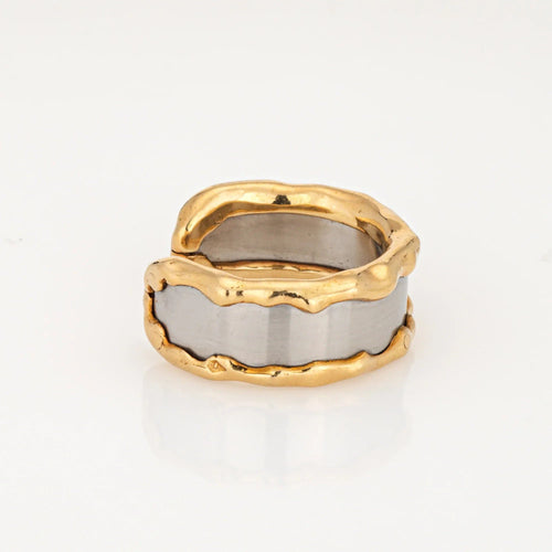 Bague 52 Van Cleef & Arpels - Bague manchette vintage acier et or jaune 58 Facettes G13723