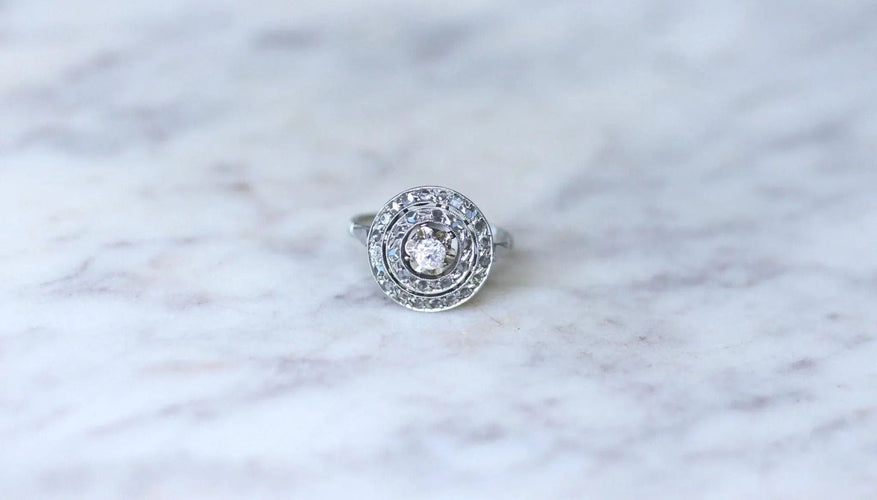 Bague 52 Bague Cible Ronde Art Déco Diamants 58 Facettes