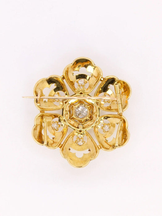 Broche Broche ancienne or jaune email noir diamant taille ancienne 58 Facettes J611