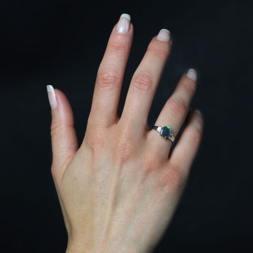 Bague 51 Bague opale noire et diamants or blanc 58 Facettes 25-086