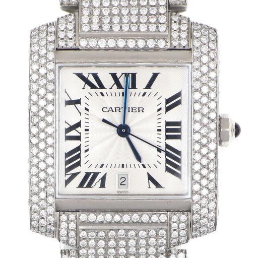 Montre Cartier - Montre Tank Française référence 2302 en acier et diamants 24.00ct 58 Facettes