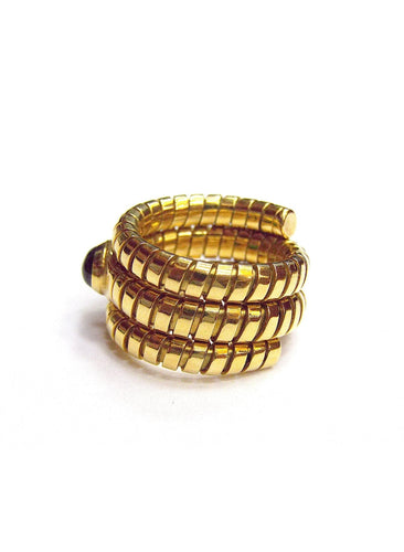 Bague 53 BULGARI - Tubogas Serpenti or jaune et émeraude 58 Facettes