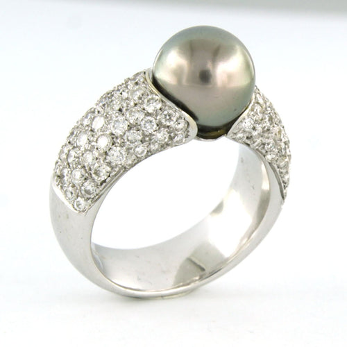 Bague 55 Bague en or blanc ornée d'une perle de Tahiti et d'un diamant taille brillant jusqu'à 2,00 ct 58 Facettes