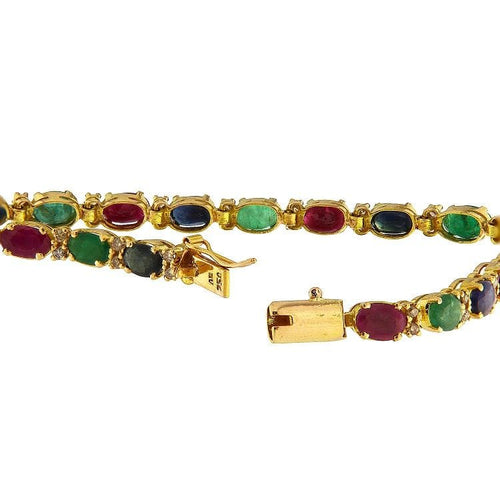 Bracelet Bracelet de tennis vintage en or jaune 18 carats orné d'émeraudes, de rubis, de saphirs et de diamants 58 Facettes G3881