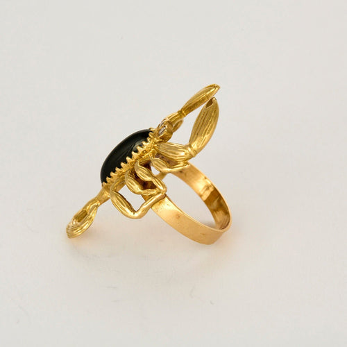 Bague 54 Bague scorpion en or jaune, onyx et diamants 58 Facettes SMA0134