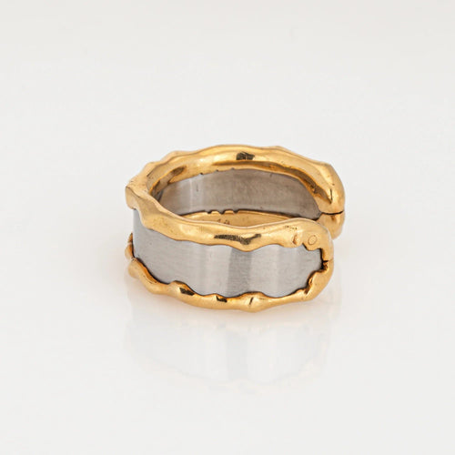 Bague 52 Van Cleef & Arpels - Bague manchette vintage acier et or jaune 58 Facettes G13723