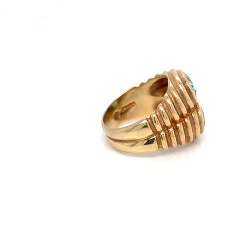 Bague 52 BULGARI - Bague Double Baccellato, or jaune avec topaze bleue et péridot, vers 1980 58 Facettes