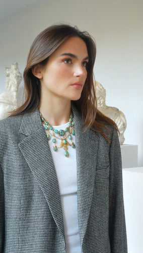 Collier Collier Ancien Neo Egyptien Or Jaune et Turquoises 58 Facettes