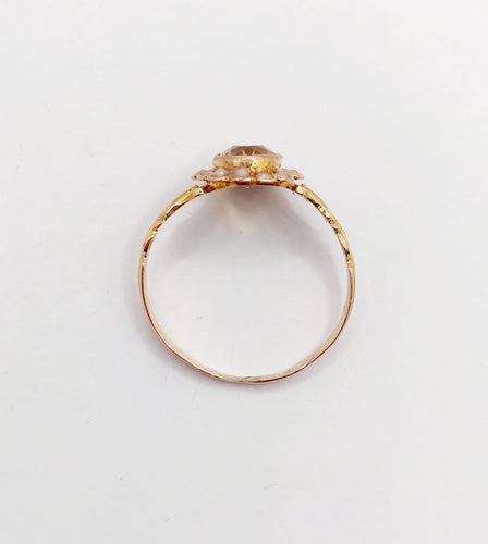 Bague marguerite antique citrine et perles en or rose 18k (circa 1900)