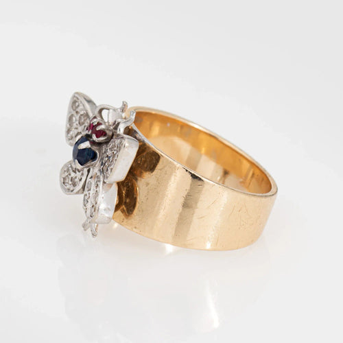 Bague 53 Bague Papillon Vintage Or Jaune Bande Diamant 58 Facettes G13163