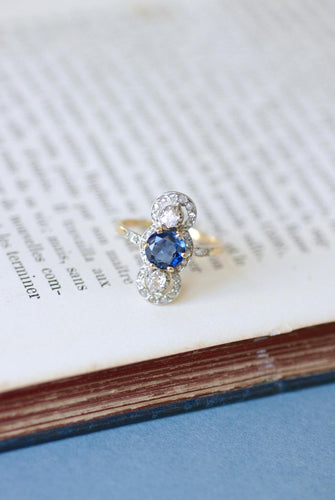 Bague 54.5 Bague Belle Époque en Or jaune, Saphir et Diamants 58 Facettes