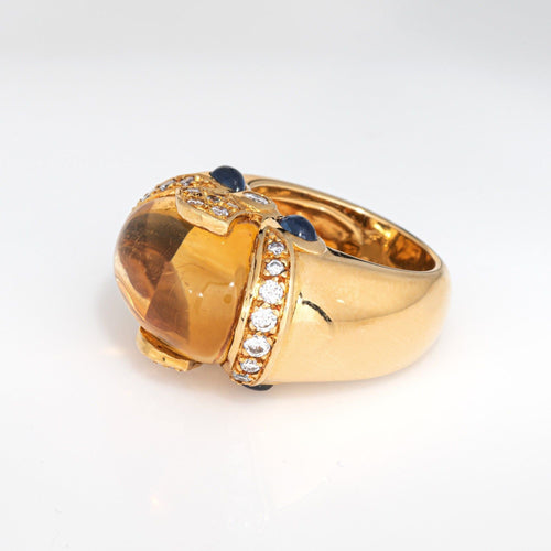 Citrine Sapphire Diamond Ring Vintage 18k Yellow Gold Sz 5 Cocktail Jewelry 58 Facettes G13758