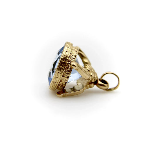 Vintage gouden Italiaanse Fob met blauwe pastasteen