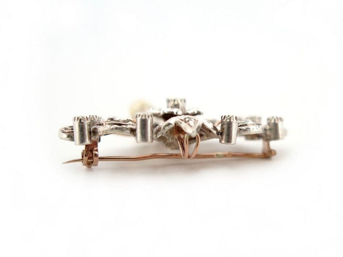 Broche vintage broche pampille perle 1850 en argent & or 18k diamants 58 Facettes 260511