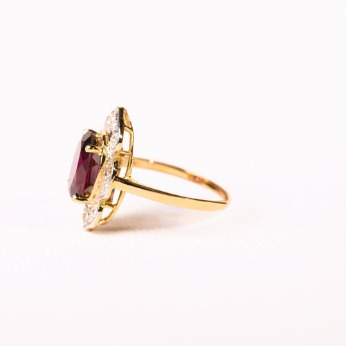 Bague 54 Bague marguerite rhodolite et diamants en or jaune 58 Facettes