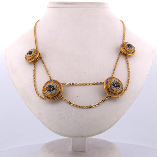 Collier Collier ancien avec scarabée et micromosaico en or jaune 18 kt 58 Facettes