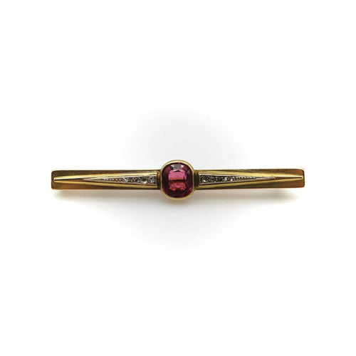 Broche Broche française en or 18 carats avec tourmaline et diamants sertis clos 58 Facettes