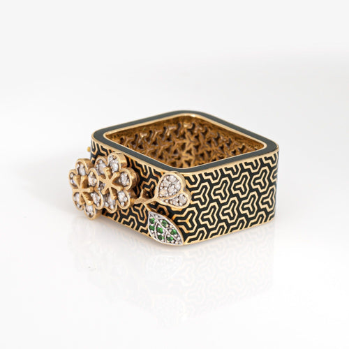 Bague 53 Dickson Yewn - Bague carrée en or jaune, diamants et émail 58 Facettes G14118