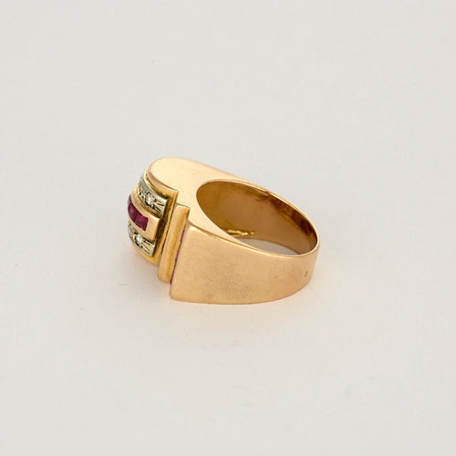 Bague 54 Bague Tank or jaune et gris, rubis et diamants 58 Facettes MEA4439