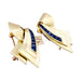 Broche Broche vintage "Ruban" double clips or rose, pierres bleues. 58 Facettes 33781