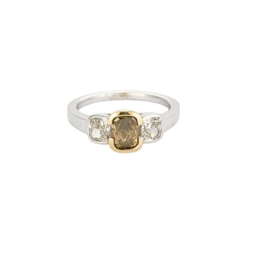 Bague 53 Bague or jaune et gris, diamant brun et diamants 58 Facettes LJ17