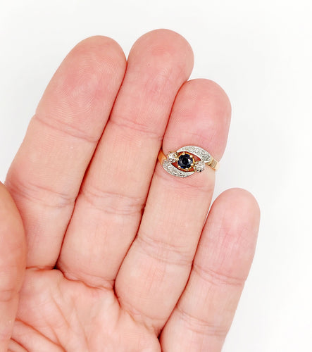 Bague 48 Bague tourbillon antique or rose saphir et diamants taille rose (circa 1900) 58 Facettes A06284