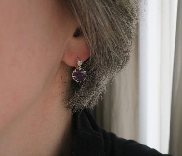 Boucles d'oreilles Boucles d’oreilles dormeuses améthyste or et argent 58 Facettes
