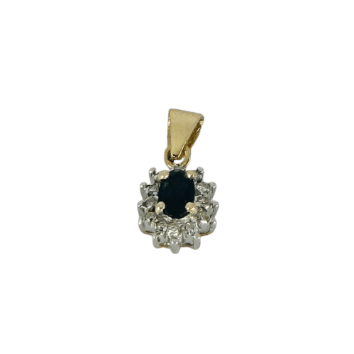 Pendentif Pendentif entourage saphir bleu ovale et diamants en or jaune 18k 58 Facettes 2505001