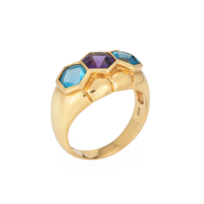 Amethyst-Blautopas-Band im Vintage-Gelbgold