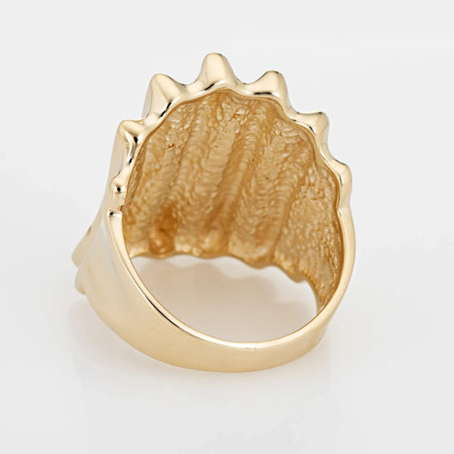 Bague Bague cocktail vintage en or jaune 14 carats, large anneau de cigare, taille 7, sculptée et striée 58 Facettes G12645