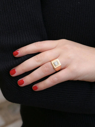 Bague 56.5 Bague chevalière vintage en or et diamants 58 Facettes J142