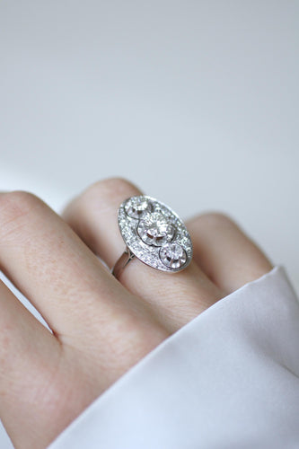 Bague 53 Bague Ovale Art Déco Diamants 2.10 Cts, Platine & Or Blanc 58 Facettes