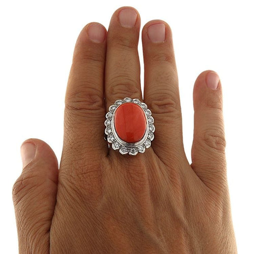 Bague 59 Bague en or blanc avec corail et diamants de 0,81 ct 58 Facettes G3809