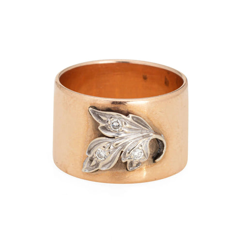 Bague 58 Bague feuille de diamant à large bande vintage en or rose 58 Facettes G13415