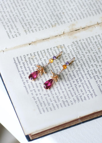 Lorenz Bäumer Boucles d'Oreilles Rubellite, Saphir, Héliodore et Diamant sur Or Jaune 58 Facettes