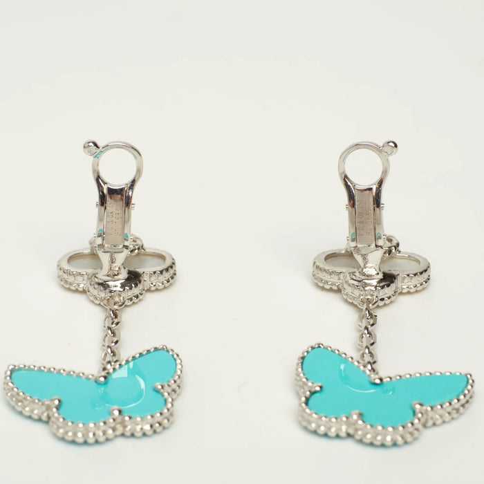 Boucles d'oreilles Van Cleef & Arpels - Boucles d’oreilles Lucky Alhambra turquoise en or blanc 58 Facettes