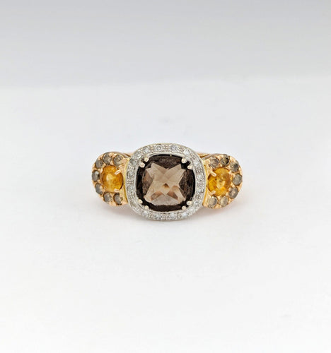 Bague 52 Bague 2 ors 18 carats, quartz fumé, citrines et diamants 58 Facettes 32603