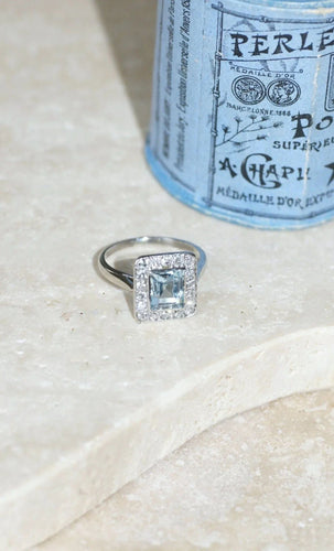 Bague 51 Bague Art Déco Aigue-Marine et Diamants 58 Facettes