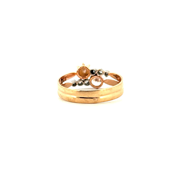Yellow gold diamond and pearl ring
