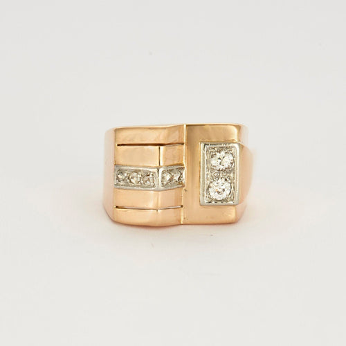 Bague 58 Bague Tank or jaune platine et diamants 58 Facettes