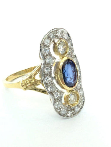 Bague Anello in oro giallo e bianco con zaffiro e diamanti 58 Facettes