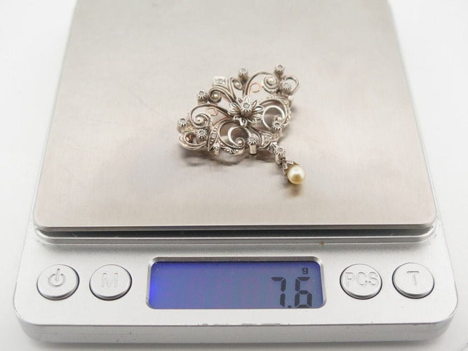Broche vintage broche pampille perle 1850 en argent & or 18k diamants 58 Facettes 260511