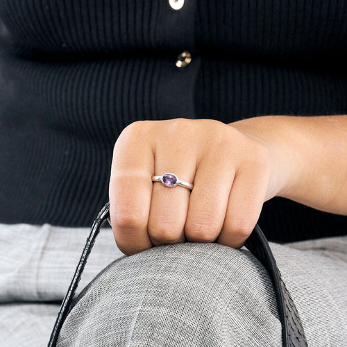 Bague 53 Bague or gris et améthyste 58 Facettes BIA09142