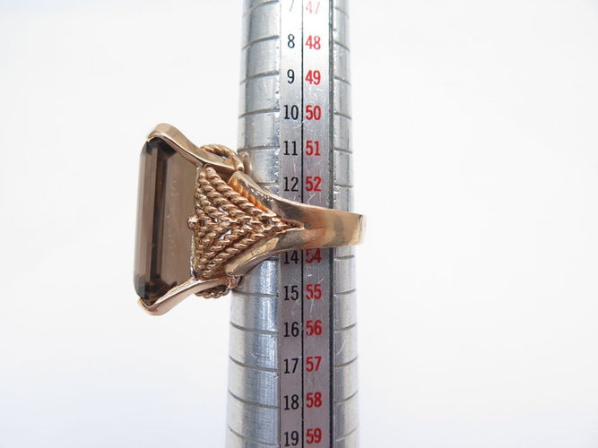 Bague 53 vintage bague sertie quartz fume rectangulaire or rose 58 Facettes 260595