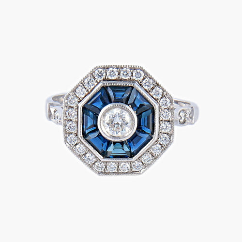 Sormus tyyli Art Deco Safiirit Timantit