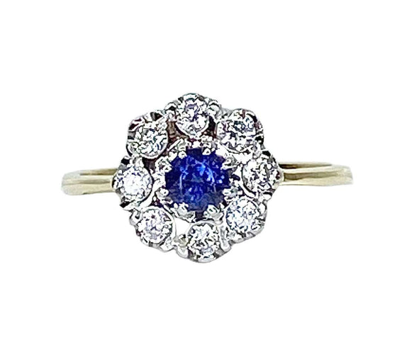 Bague 53 Bague marguerite en or, saphir et diamants 58 Facettes AB572