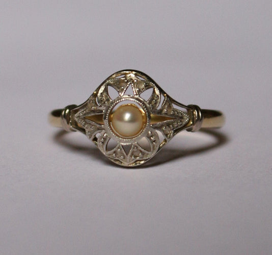 Bague 56 Bague Art Déco deux ors et perle 58 Facettes 597
